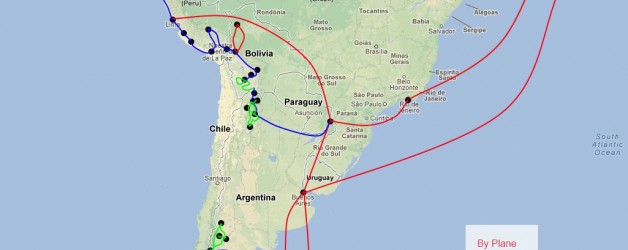 Routekaartje Zuid-Amerika 2012